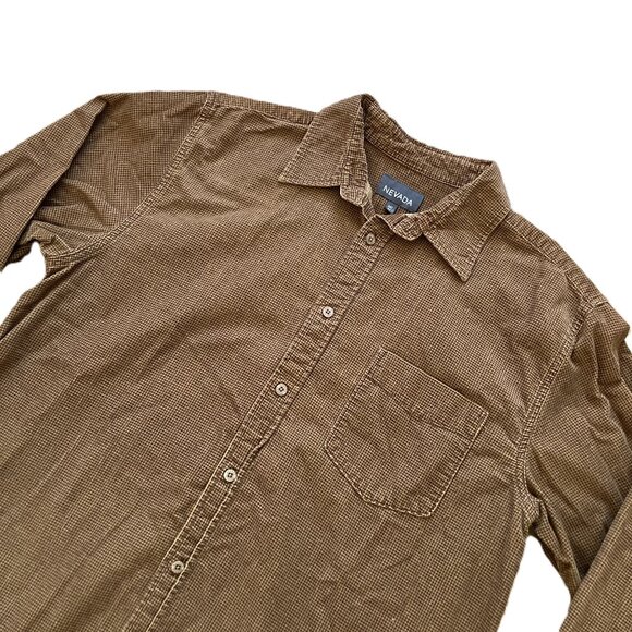 Nevada Velvet Check Button Up Shirt Tan Brown Men's Medium - Picture 2 of 7